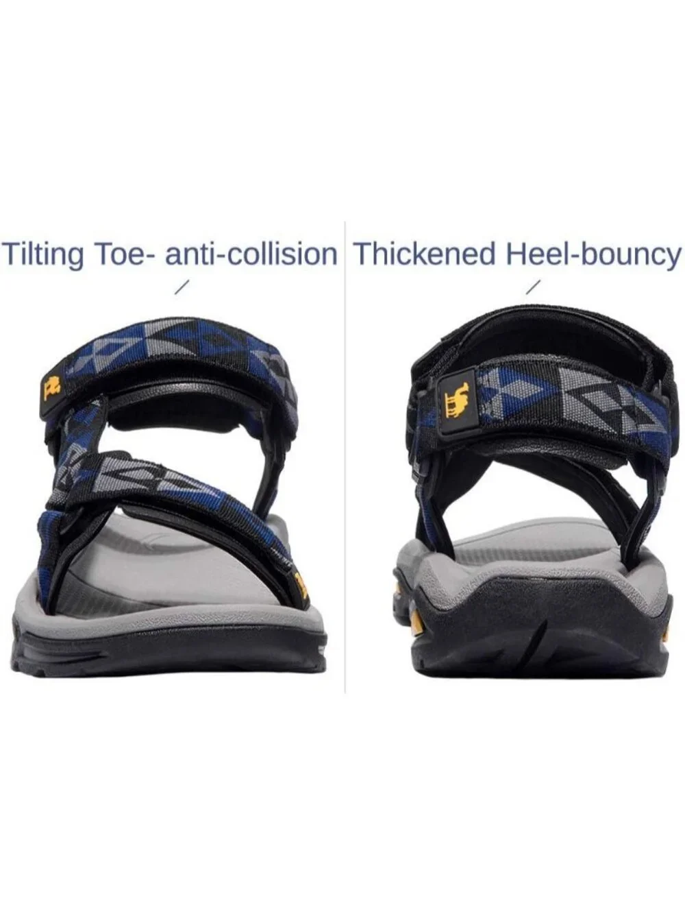 Men's Black And Blue Arch Support Open Toe Waterproof Hiking Sport Sandal Shoes